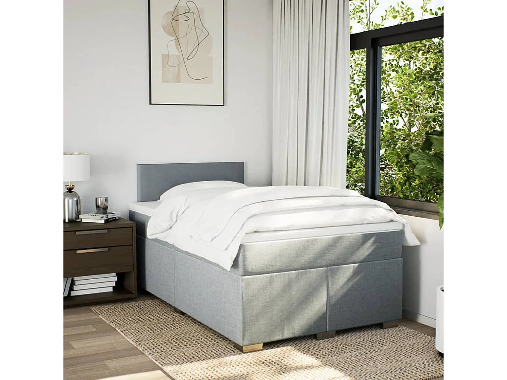 Cama boxspring com colchão 120x190 cm tecido cinzento-claro