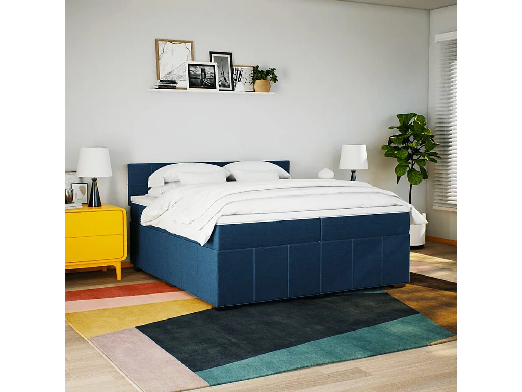 Sommier à lattes de lit avec matelas Bleu 200x200 cm Tissu