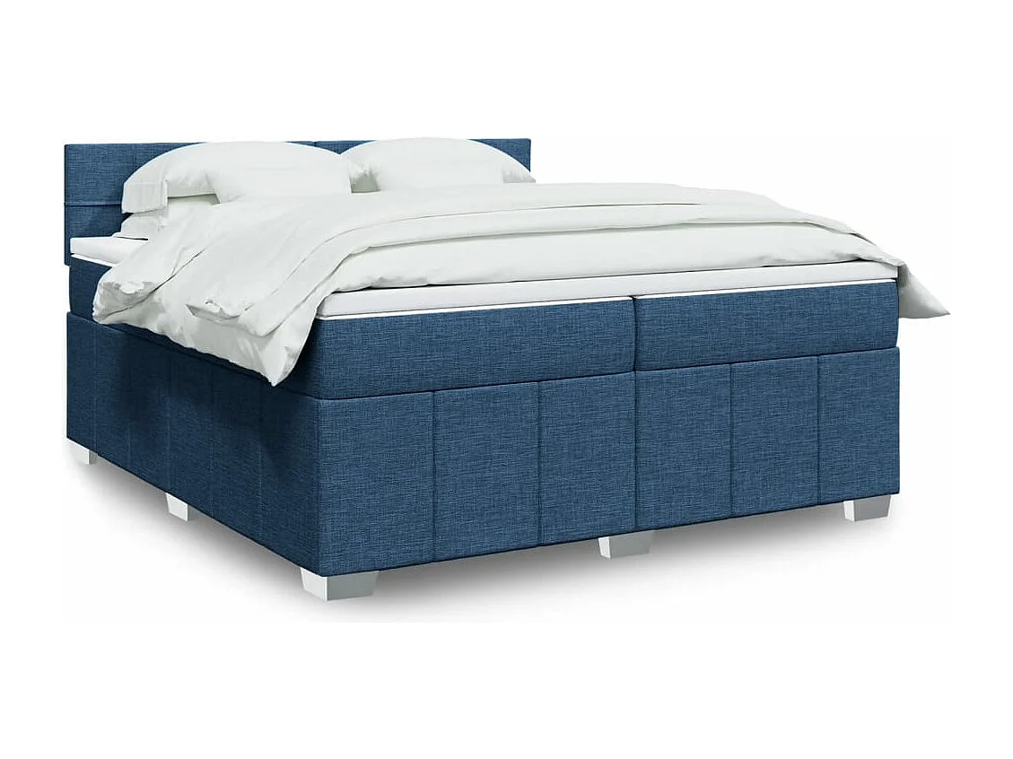 Cama box spring con colchón tela azul 200x200 cm