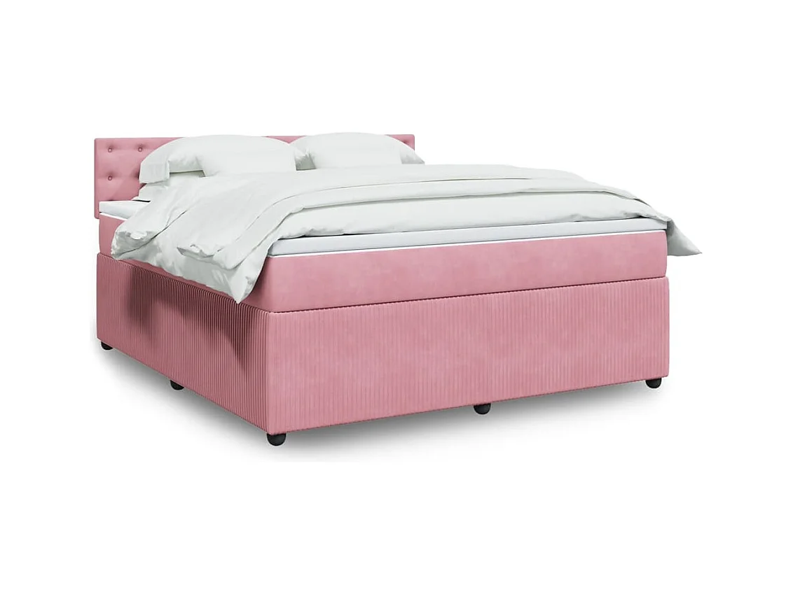Cama box spring con colchón terciopelo rosa 180x200 cm