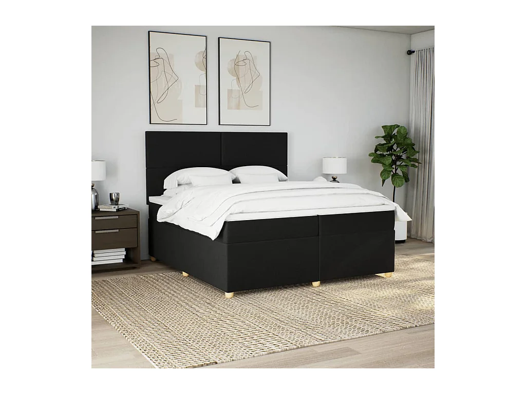 Cama box spring con colchón tela negro 200x200 cm