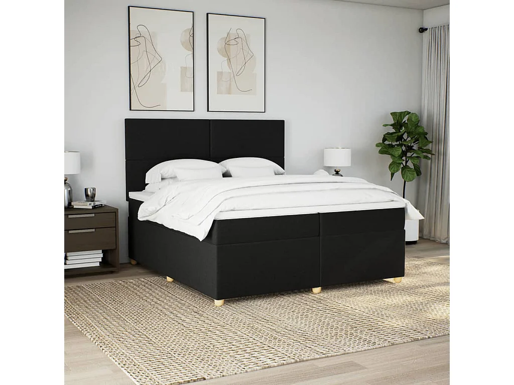 Sommier à lattes de lit avec matelas Noir 200x200 cm Tissu