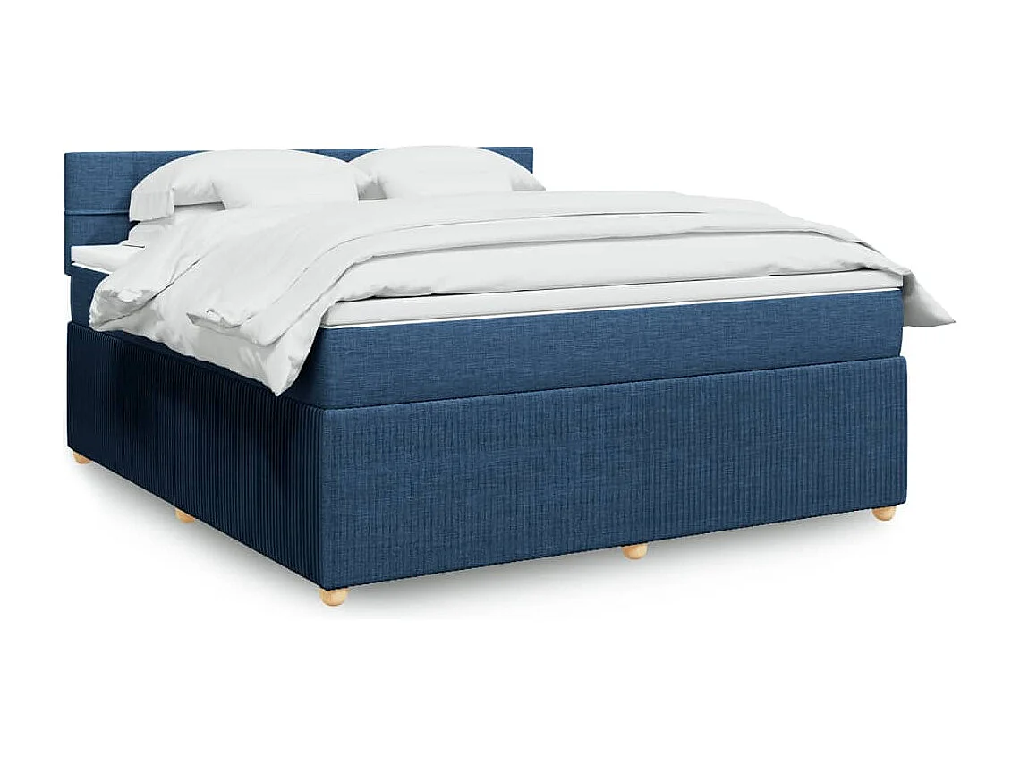 Cama box spring con colchón tela azul 180x200 cm