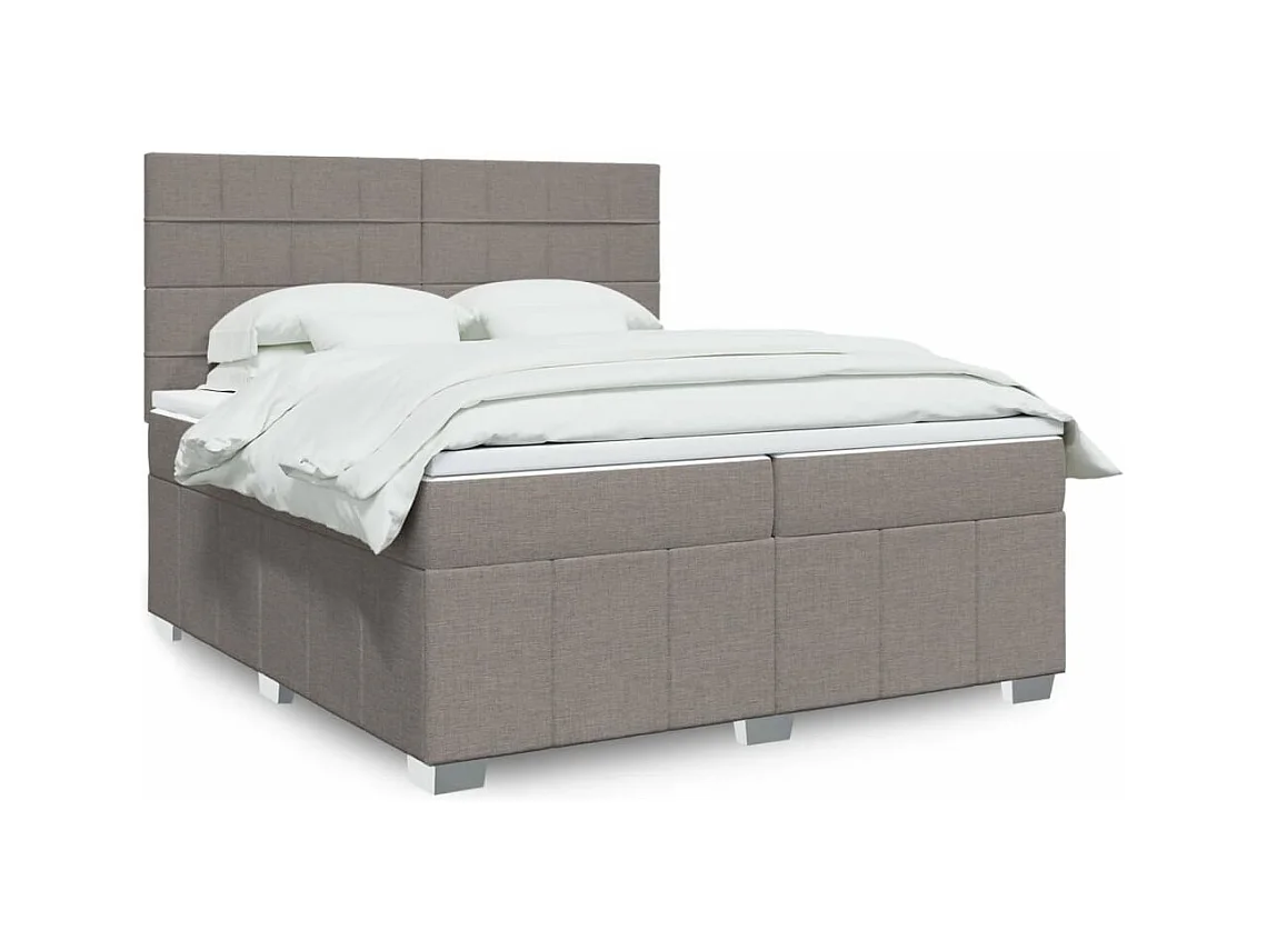Cama box spring con colchón tela gris taupe 200x200 cm