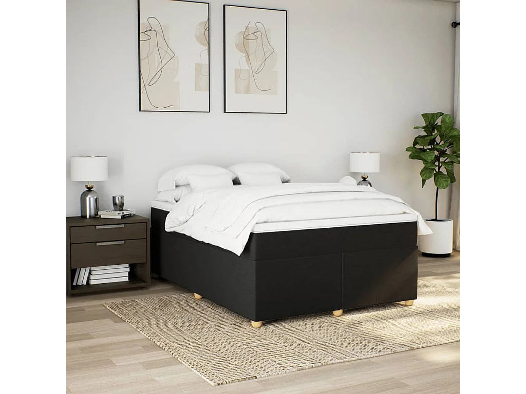 Cama box spring con colchón tela negro 140x190 cm