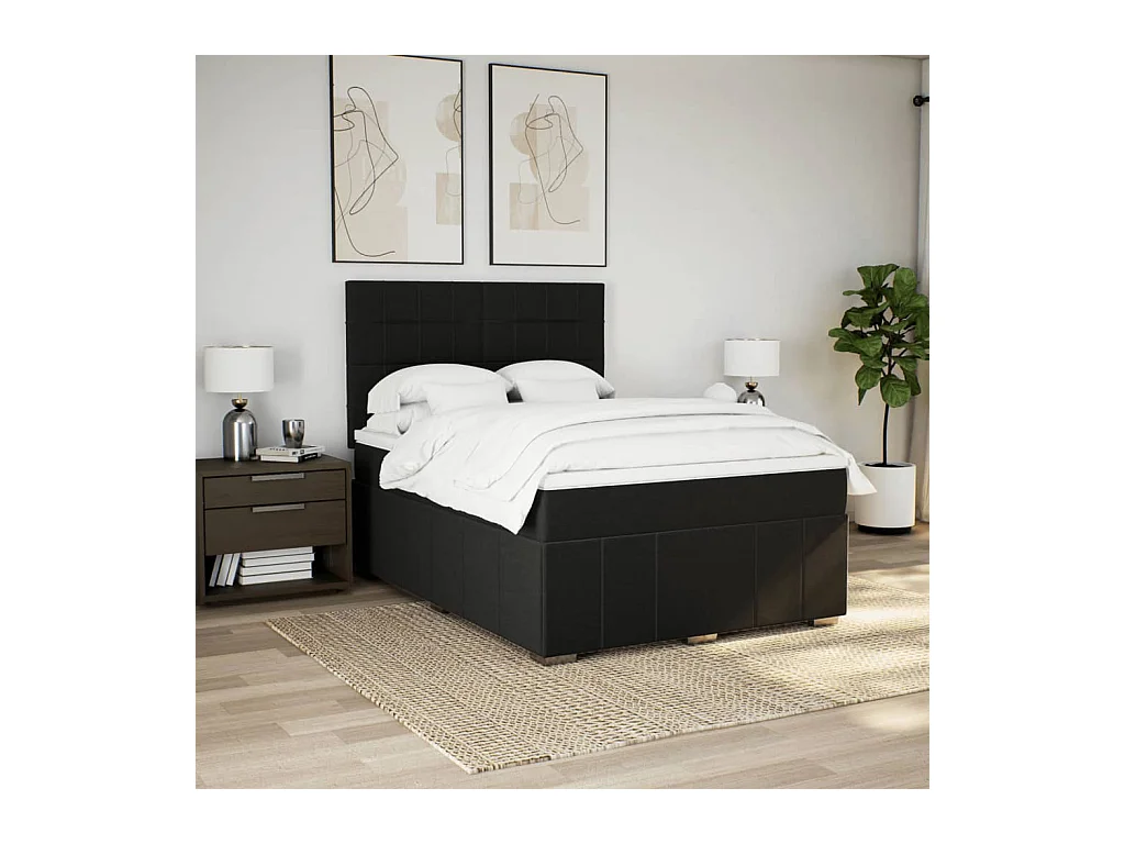 Sommier à lattes de lit avec matelas Noir 140x200 cm Tissu
