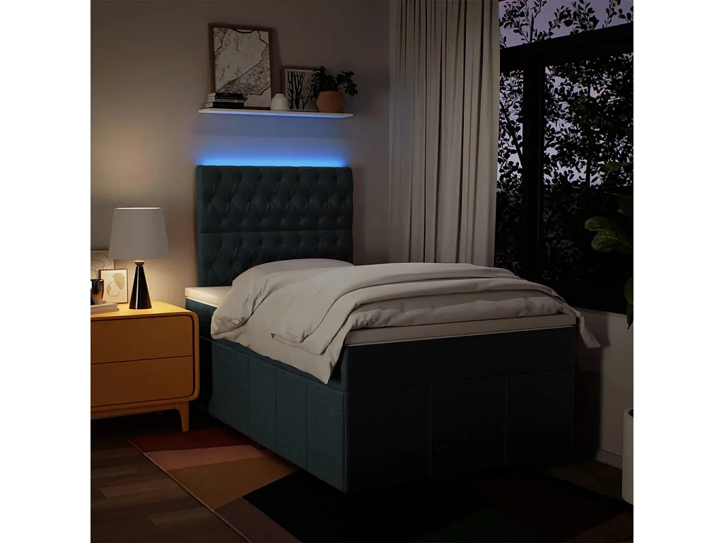 Cama boxspring com colchão 120x190 cm tecido azul