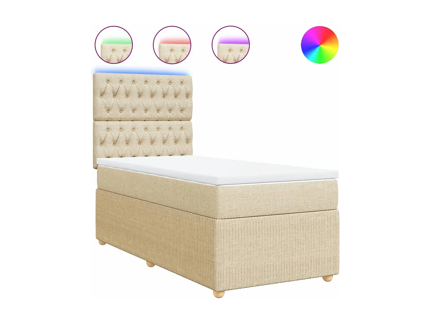 Cama box spring con colchón tela color crema 100x200 cm