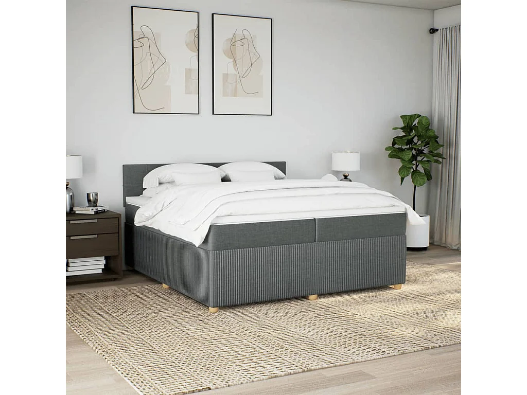 Cama box spring con colchón tela gris oscuro 200x200 cm