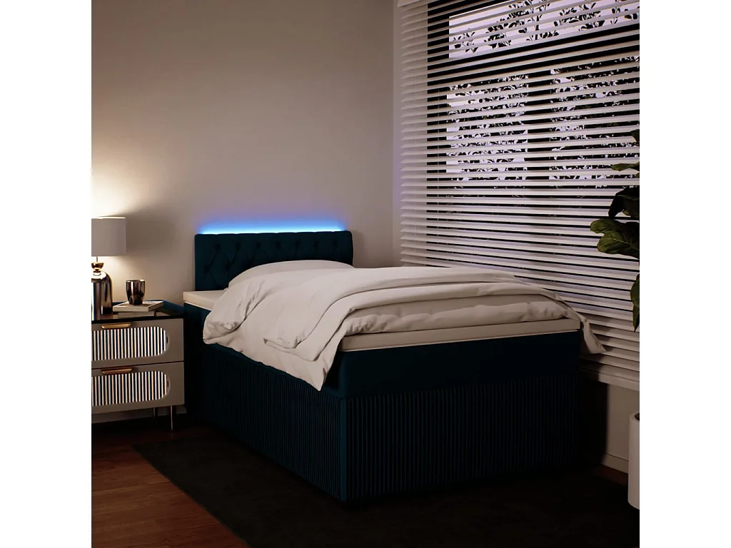 Cama box spring con colchón terciopelo azul 120x200 cm