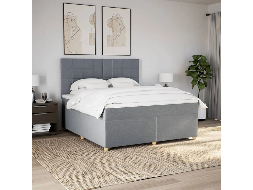 Sommier à lattes de lit avec matelas Gris clair 180x200cm Tissu