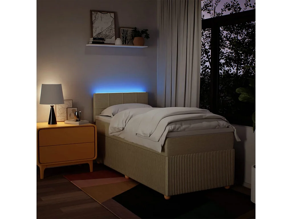 Sommier à lattes de lit avec matelas Crème 90x200 cm Tissu