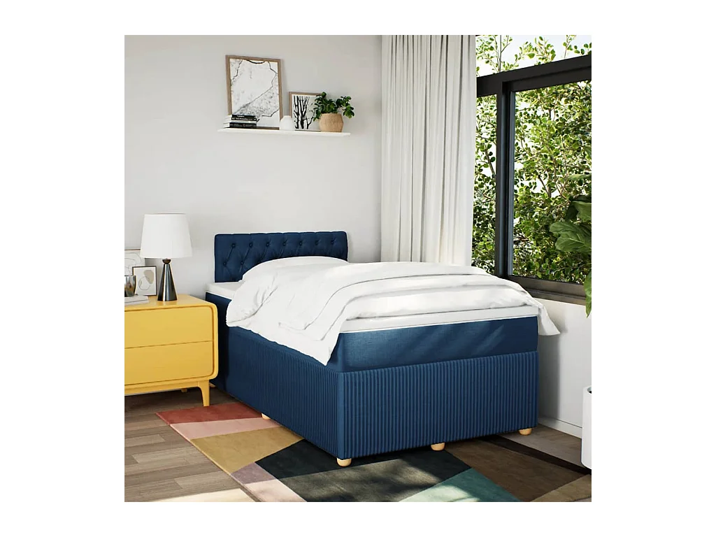 Sommier à lattes de lit avec matelas bleu 120x190 cm tissu