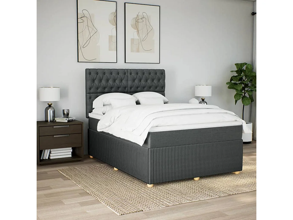 Sommier à lattes de lit avec matelas Gris foncé 140x190cm Tissu