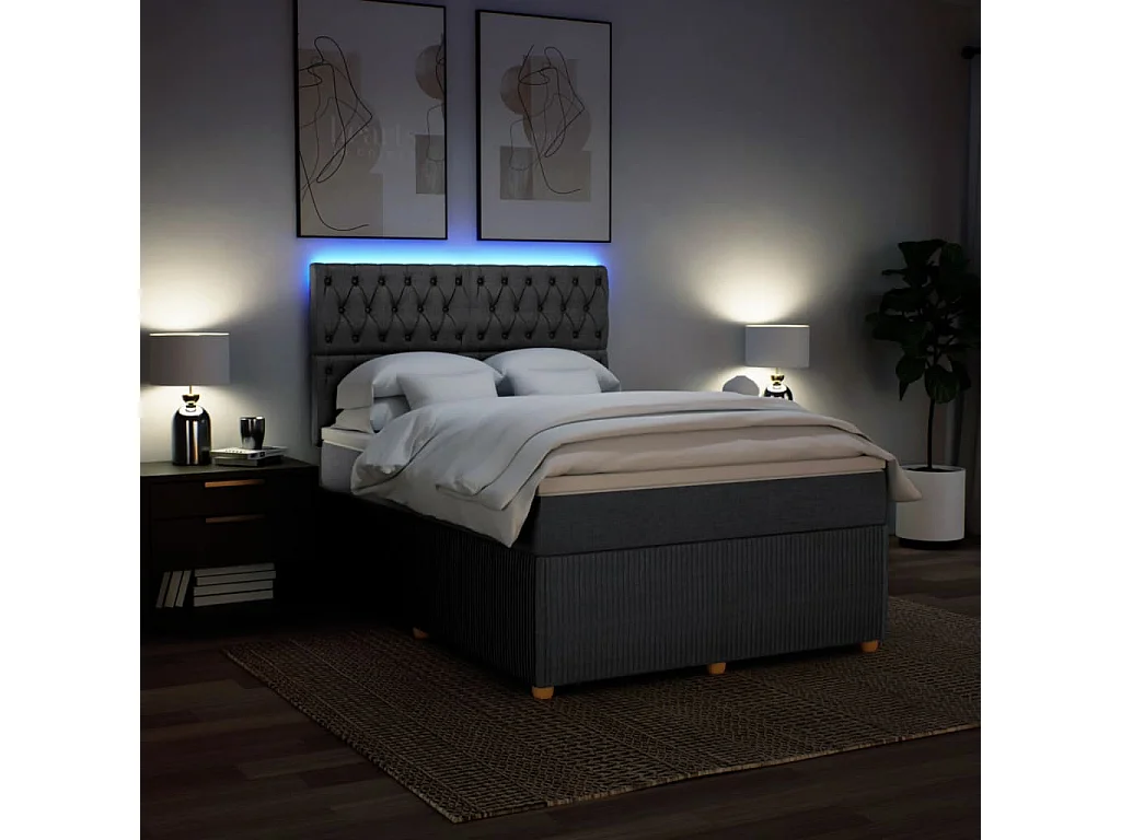 Boxspring met matras stof donkergrijs 140x190 cm