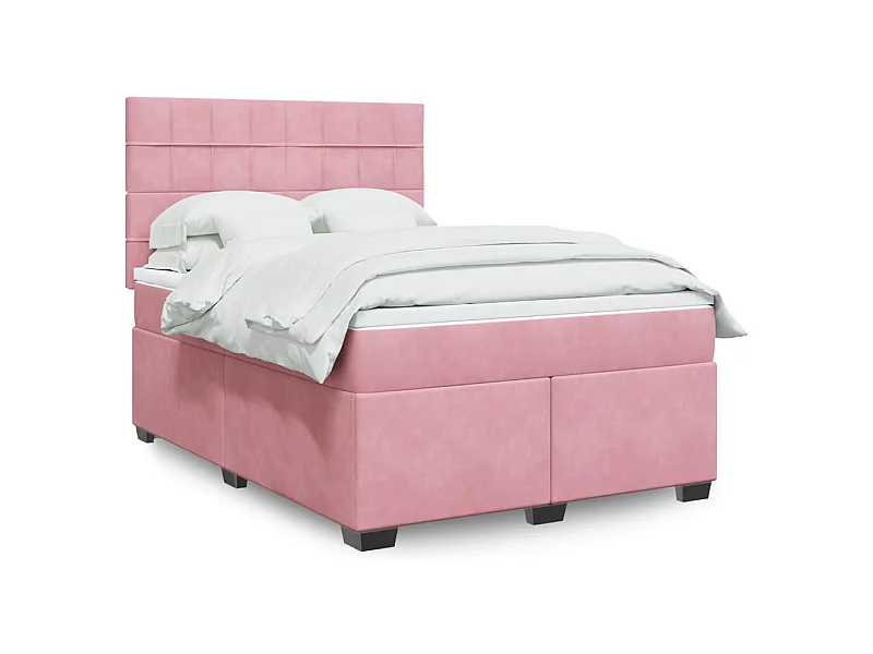 Cama box spring con colchón terciopelo rosa 160x200 cm