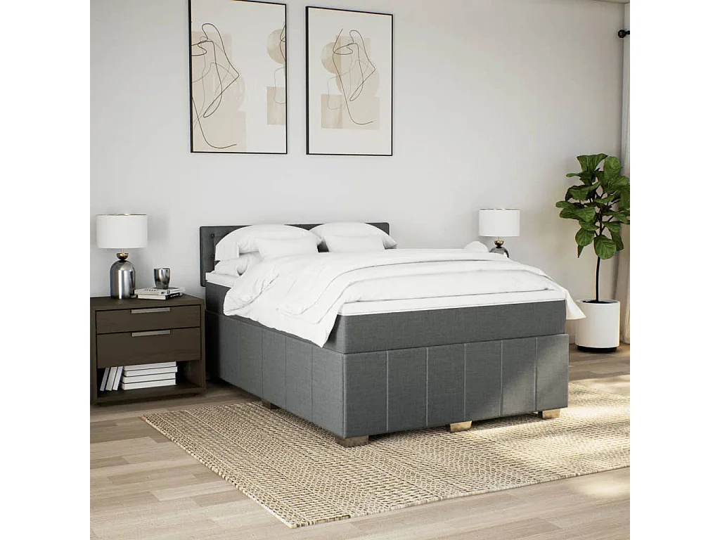 Sommier à lattes de lit avec matelas Gris foncé 140x190cm Tissu