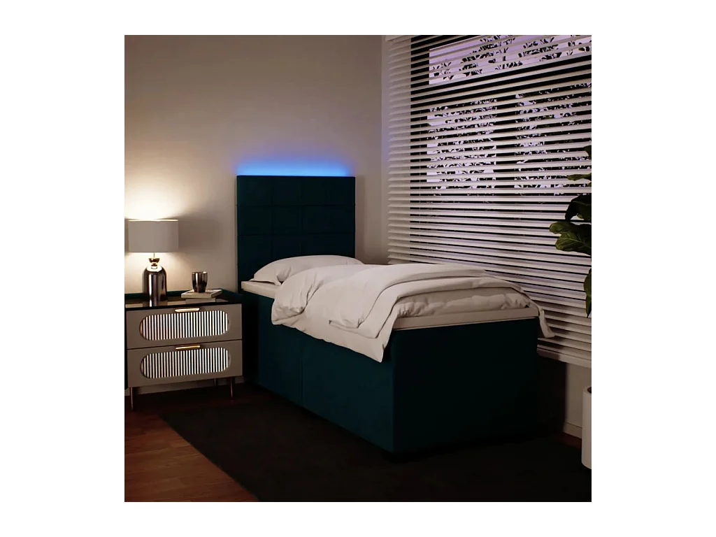 Cama boxspring com colchão 90x200 cm veludo azul