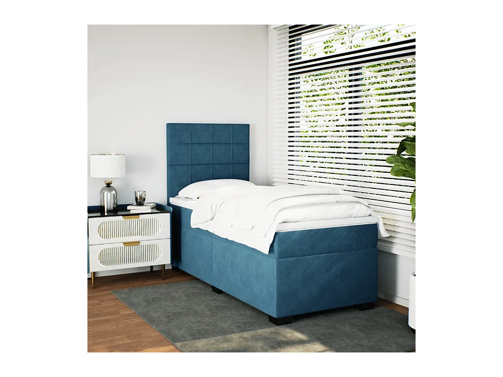 Cama boxspring com colchão 90x200 cm veludo azul