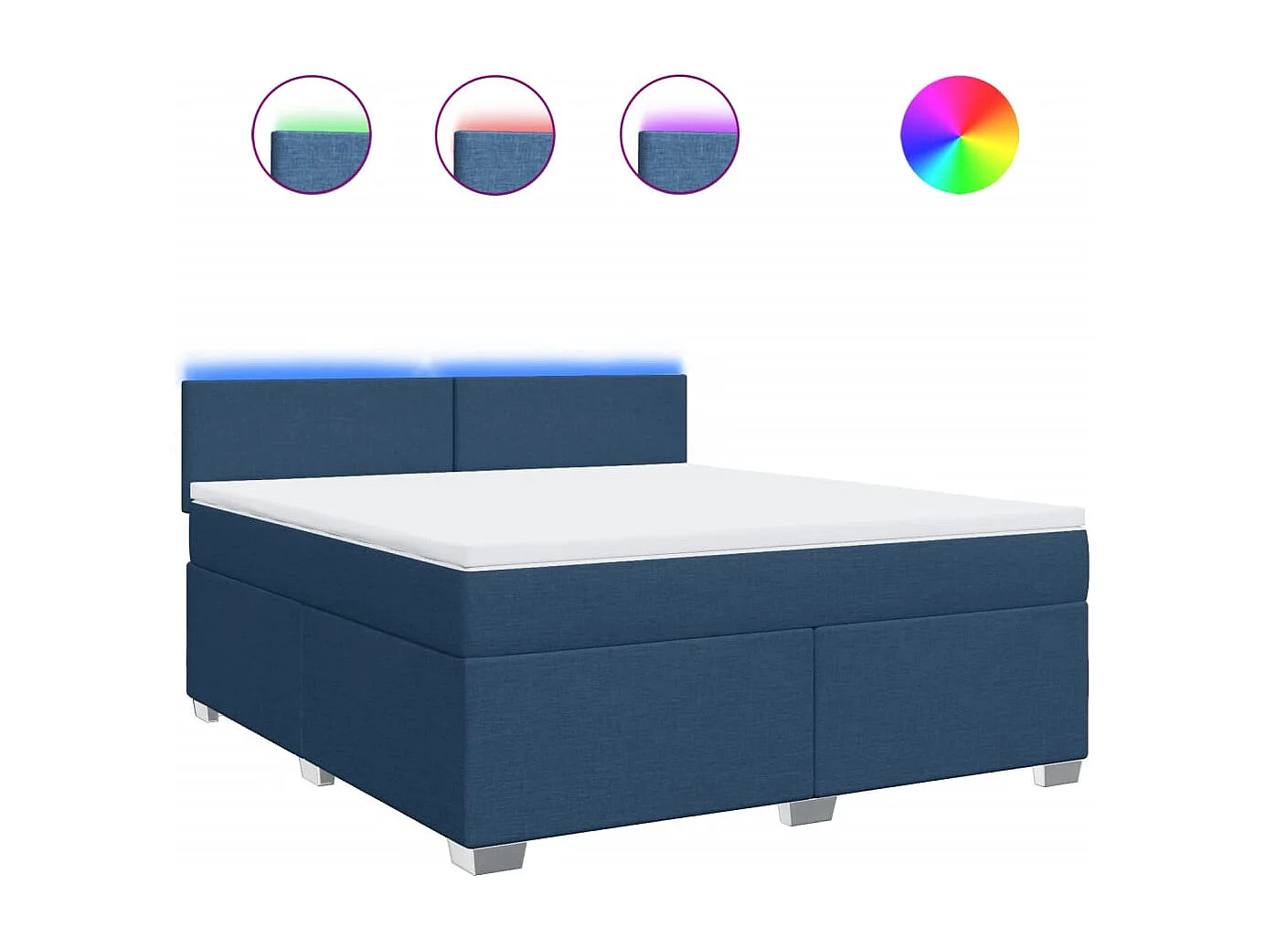 Cama box spring con colchón tela azul 180x200 cm