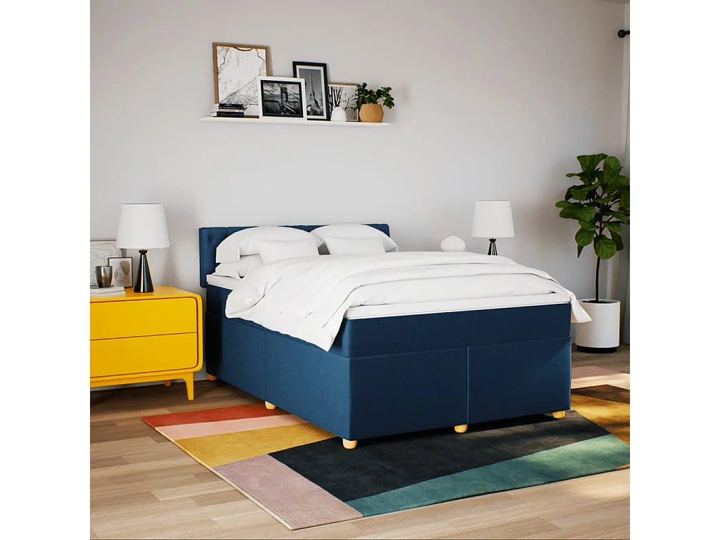 Sommier à lattes de lit avec matelas Bleu 140x190 cm Tissu