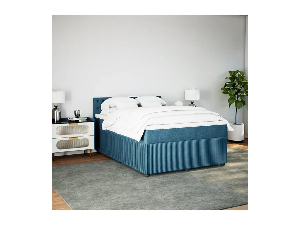 Cama com molas/colchão 140x200 cm veludo azul