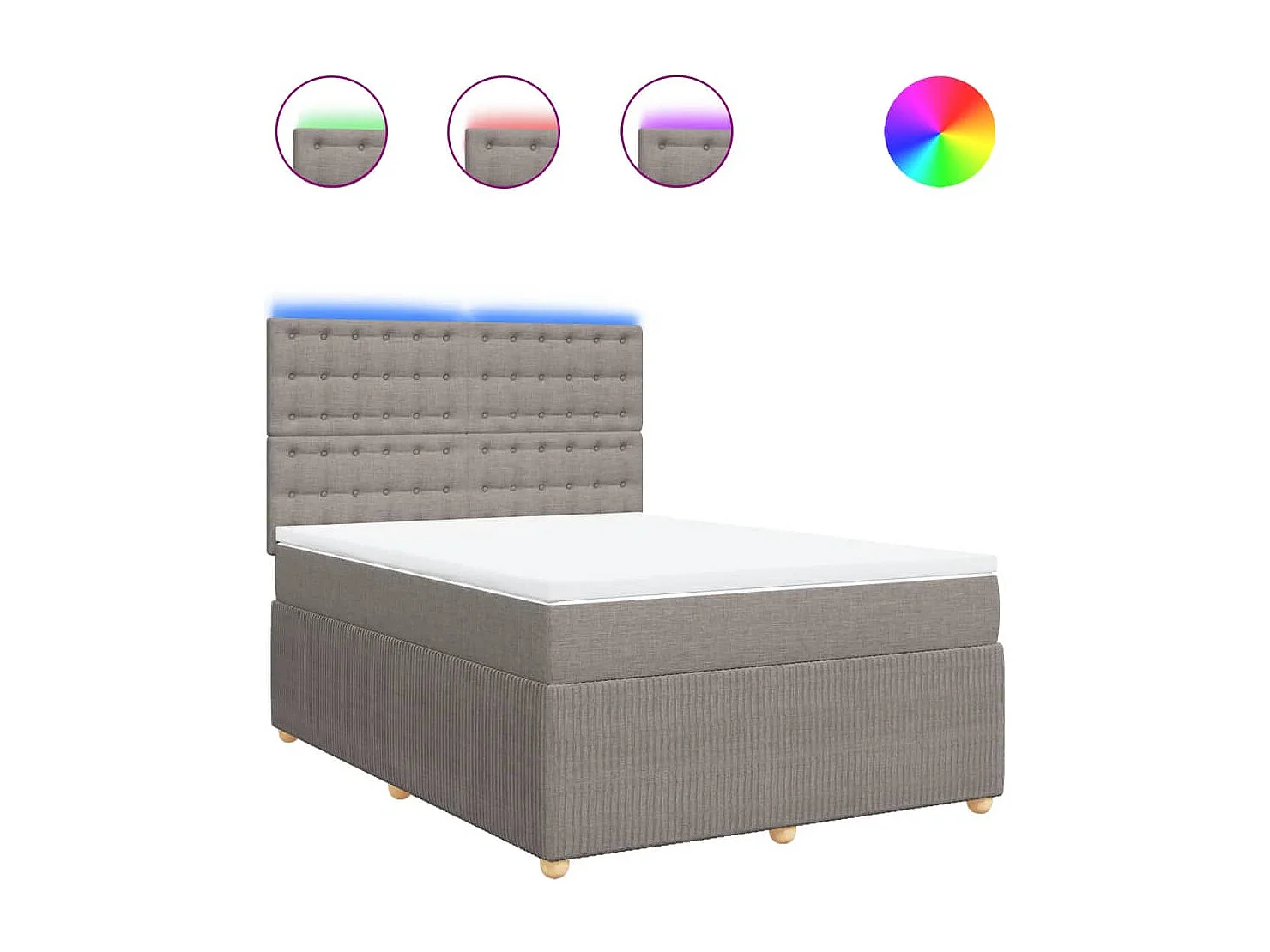 Cama box spring con colchón tela gris taupe 140x200 cm