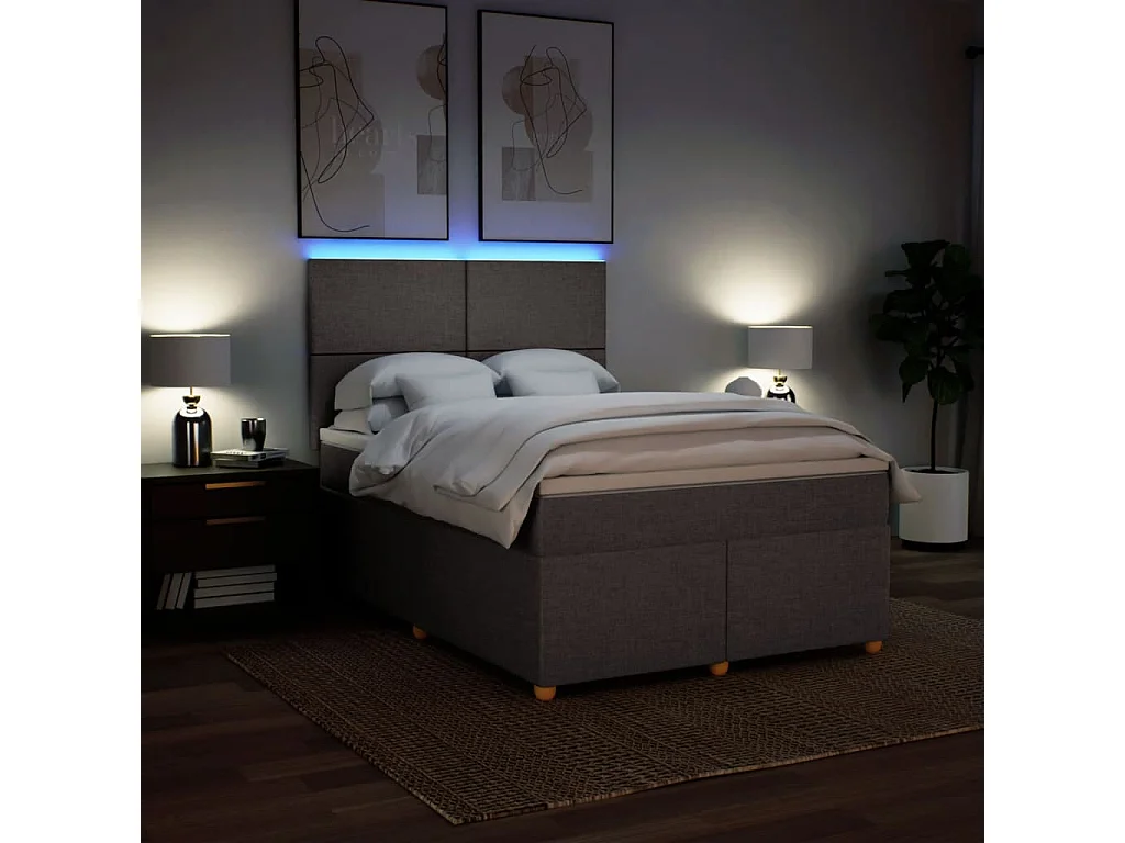 Cama box spring con colchón tela gris taupe 140x200 cm