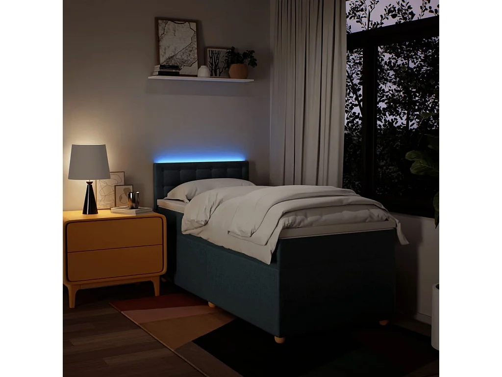 Sommier à lattes de lit avec matelas Bleu 100x200 cm Tissu