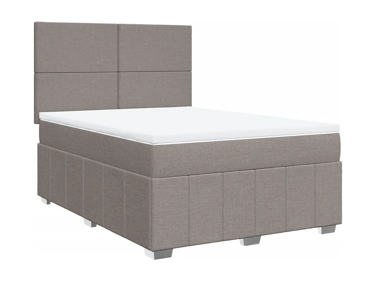 Cama box spring con colchón tela gris taupe 140x200 cm