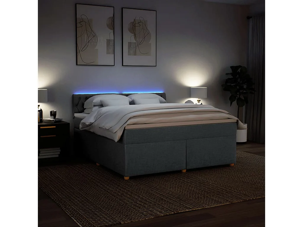 Cama box spring con colchón tela gris oscuro 180x200 cm