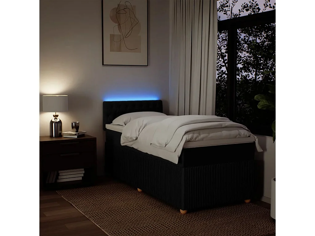 Cama box spring con colchón tela negro 90x190 cm