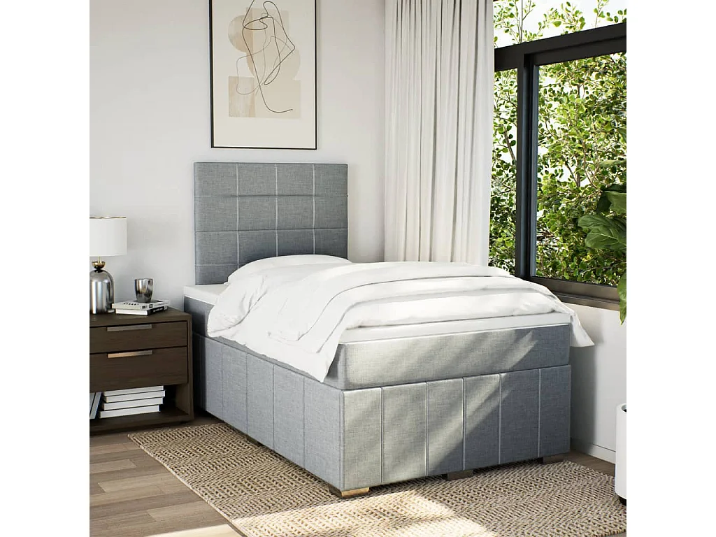 Cama box spring con colchón tela gris claro 120x190 cm