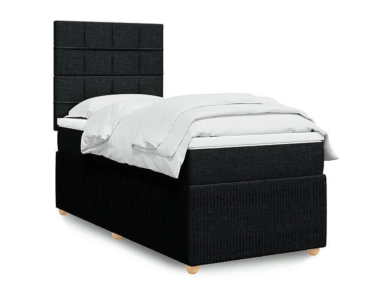 Cama box spring con colchón tela negro 90x200 cm