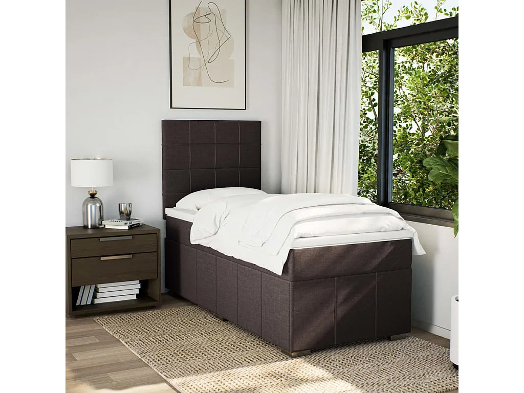 Cama com molas/colchão 100x200 cm tecido castanho-escuro