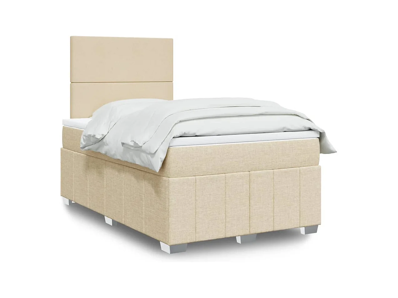 Cama box spring con colchón tela color crema 120x200 cm