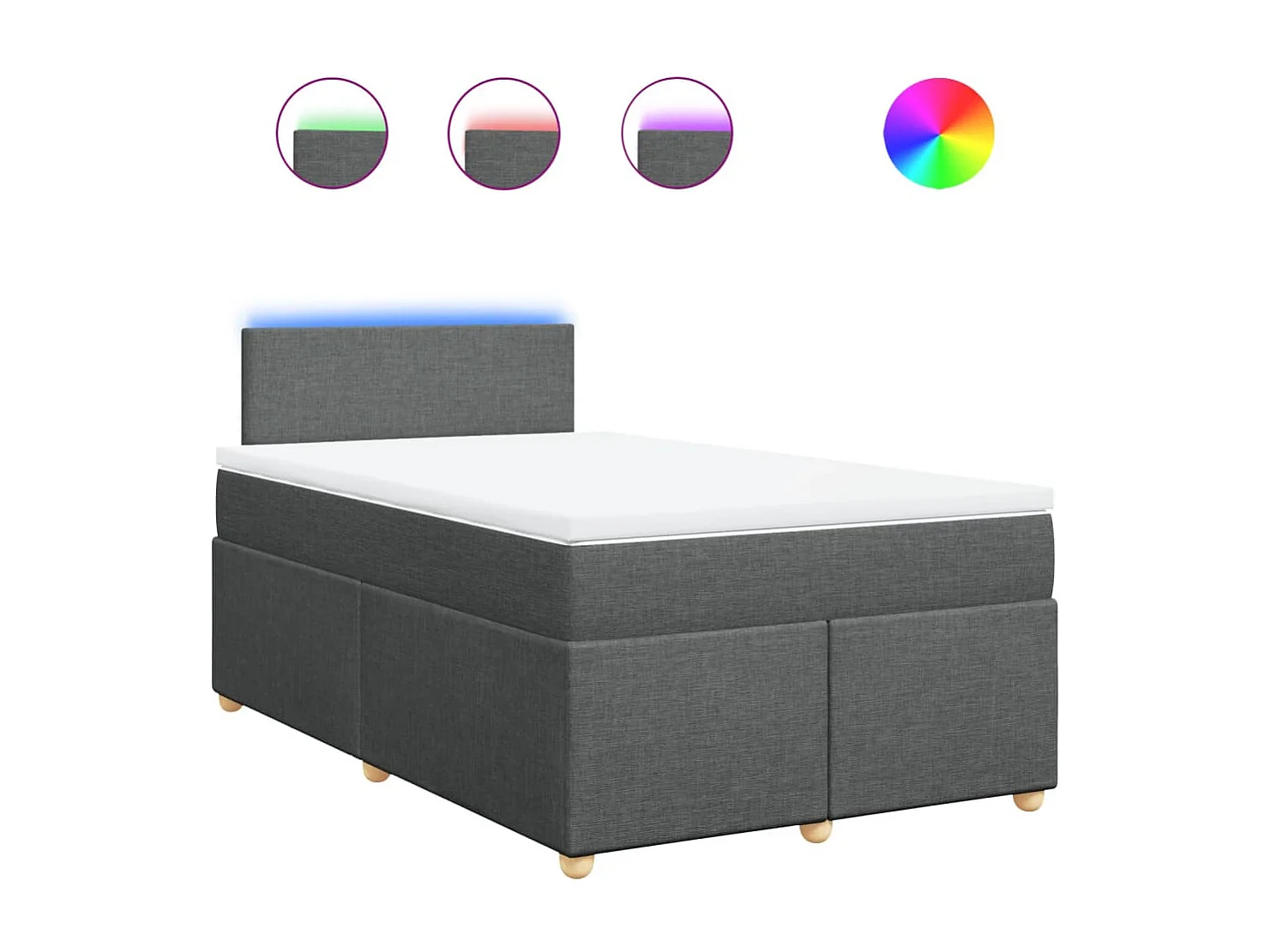 Sommier à lattes de lit avec matelas gris foncé 120x190cm tissu