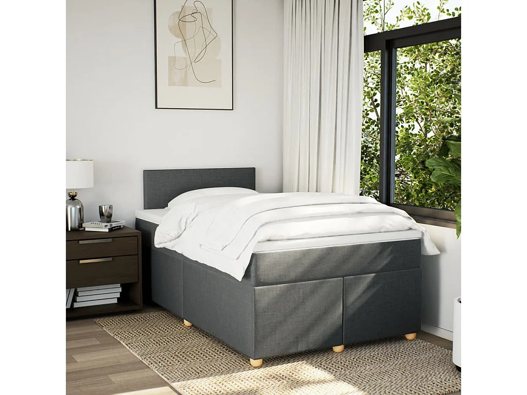 Sommier à lattes de lit avec matelas gris foncé 120x190cm tissu