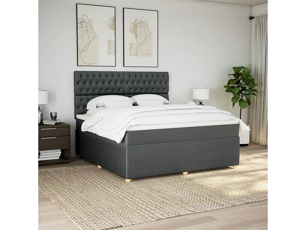 Cama box spring con colchón tela gris oscuro 180x200 cm