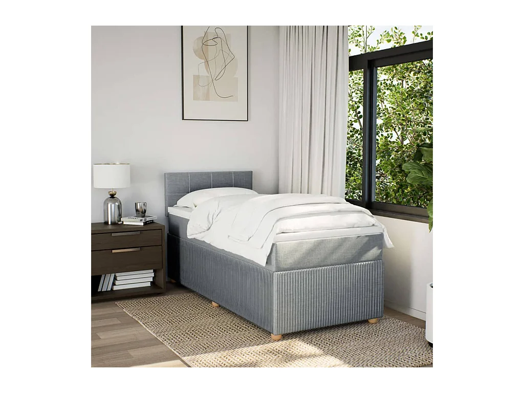 Sommier à lattes de lit et matelas Gris clair 90x190 cm Tissu
