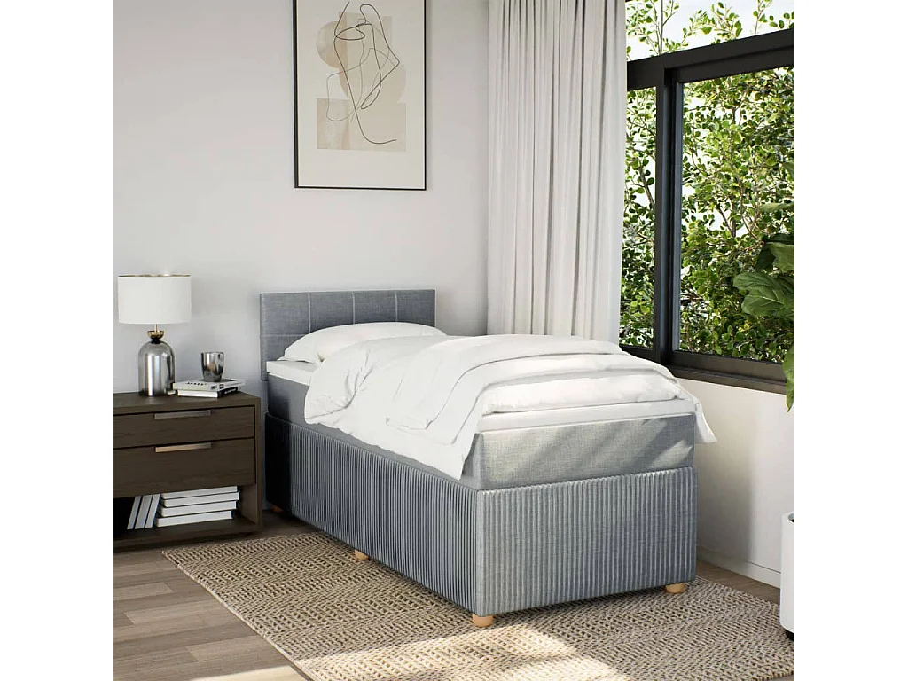 Cama com molas/colchão 90x190 cm tecido cinzento-claro