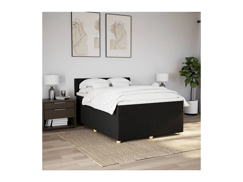 Sommier à lattes de lit avec matelas Noir 160x200 cm Tissu