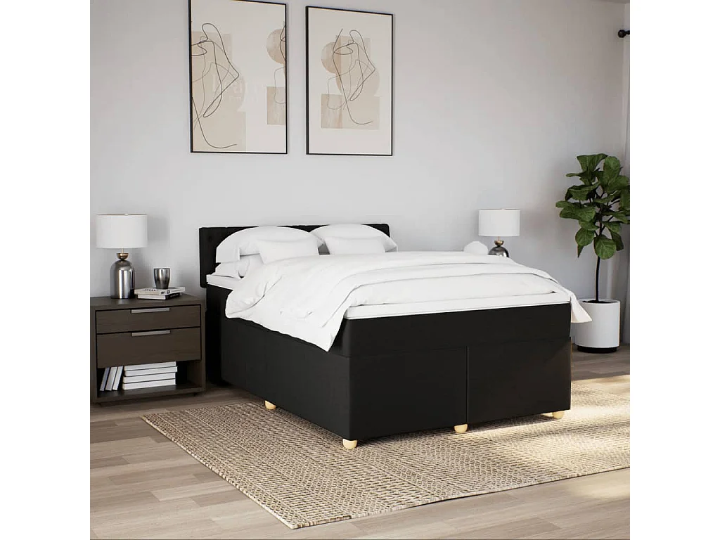 Sommier à lattes de lit avec matelas Noir 160x200 cm Tissu