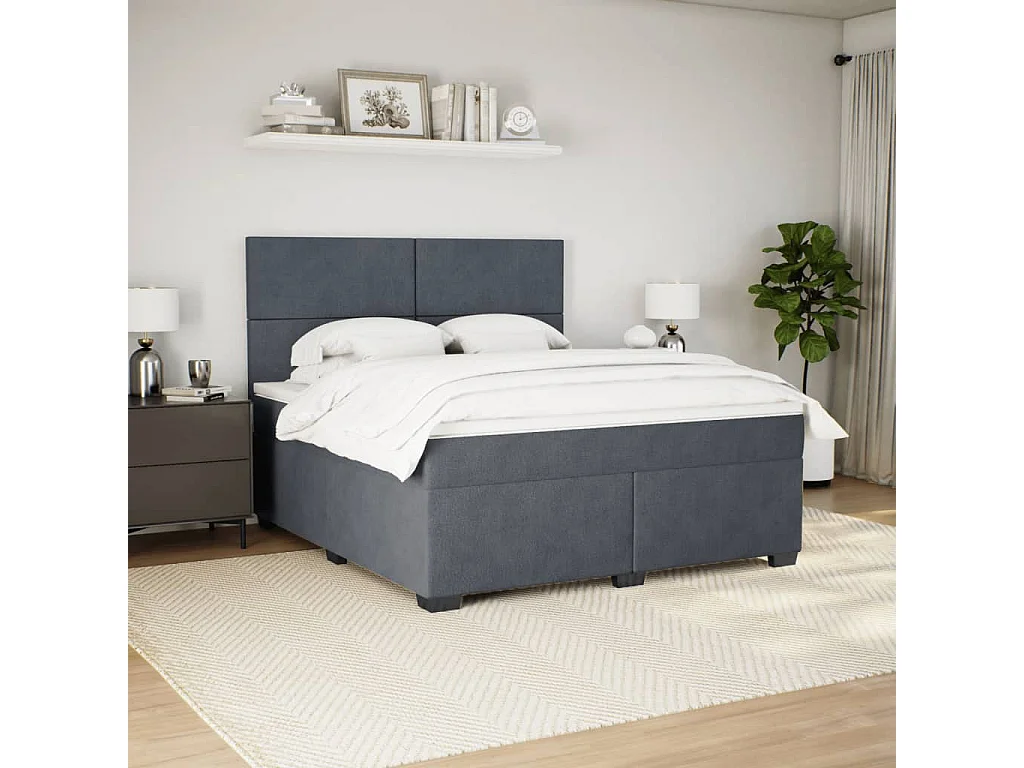 Cama box spring con colchón terciopelo gris oscuro 180x200 cm