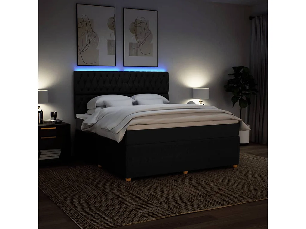 Sommier à lattes de lit avec matelas Noir 180x200 cm Tissu