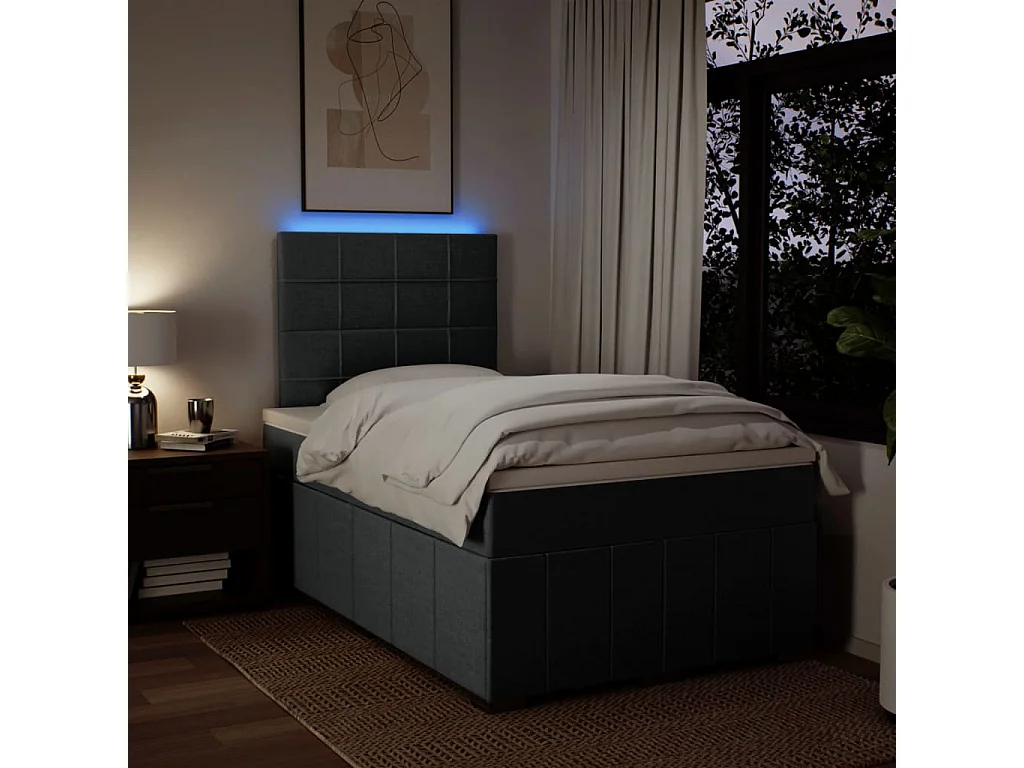 Cama box spring con colchón tela gris oscuro 120x190 cm