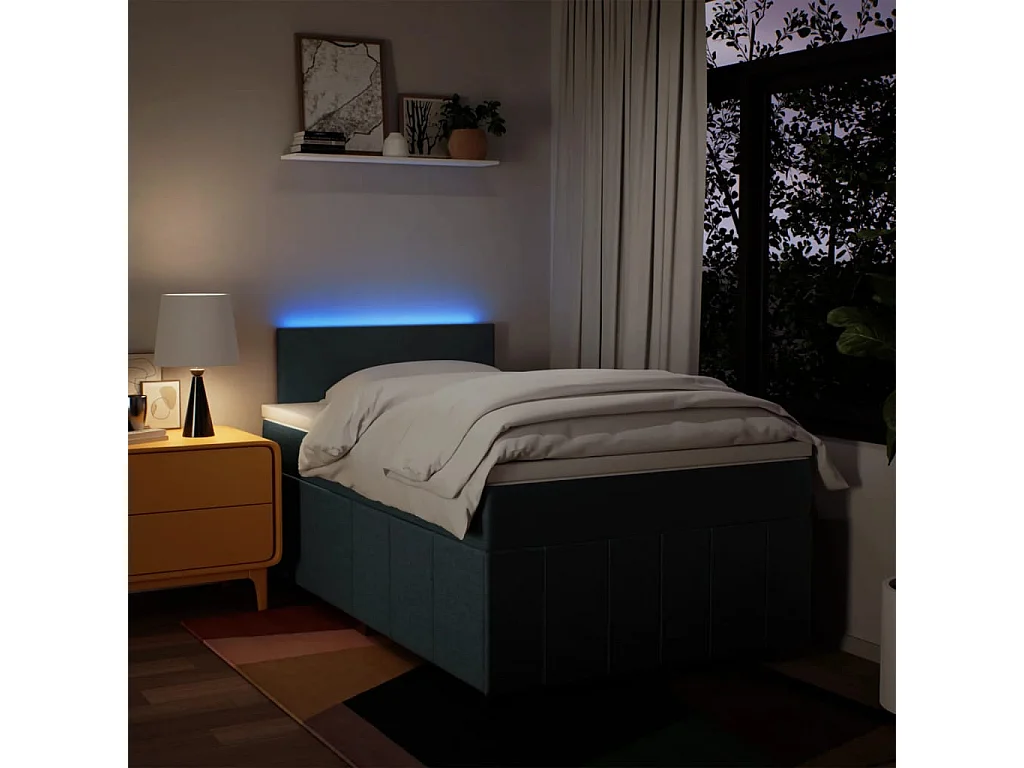 Cama boxspring com colchão 120x190 cm tecido azul