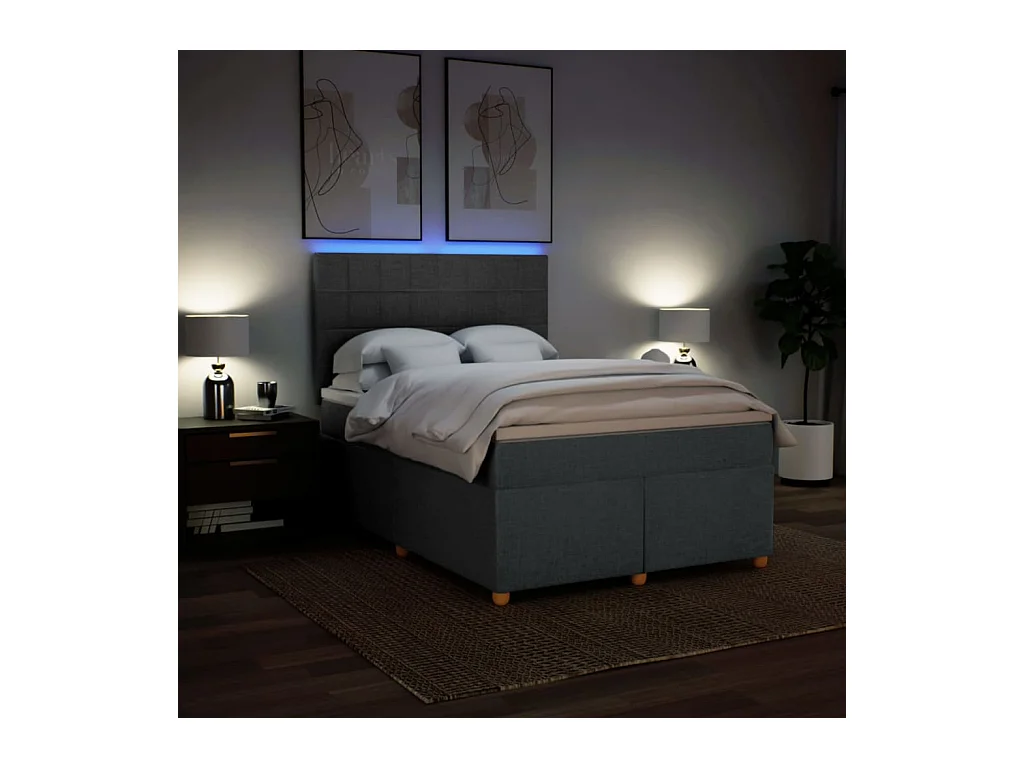 Sommier à lattes de lit avec matelas Gris foncé 160x200cm Tissu