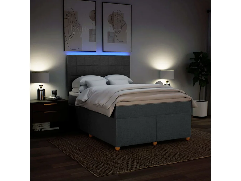 Cama box spring con colchón tela gris oscuro 160x200 cm