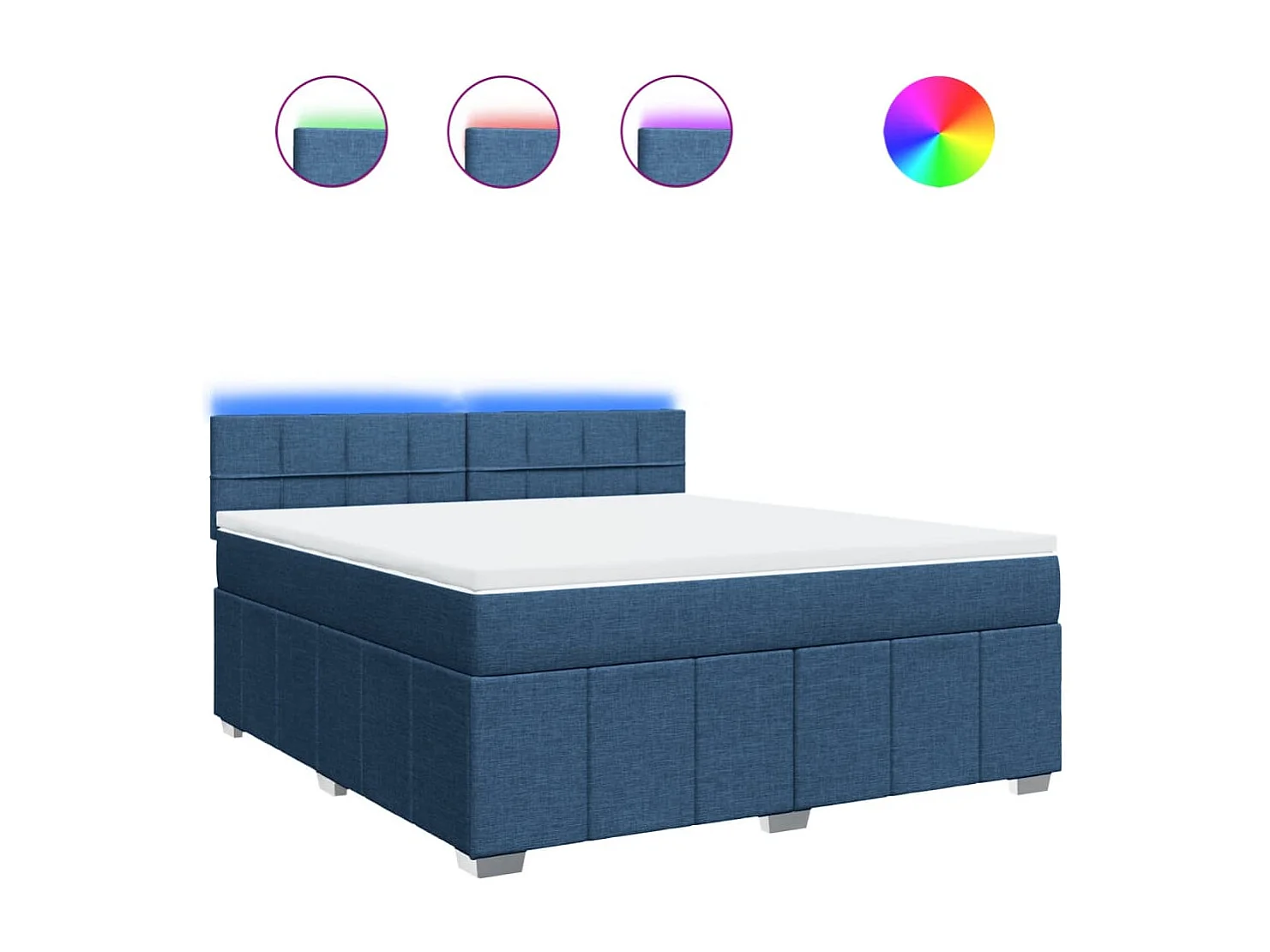 Cama box spring con colchón tela azul 180x200 cm